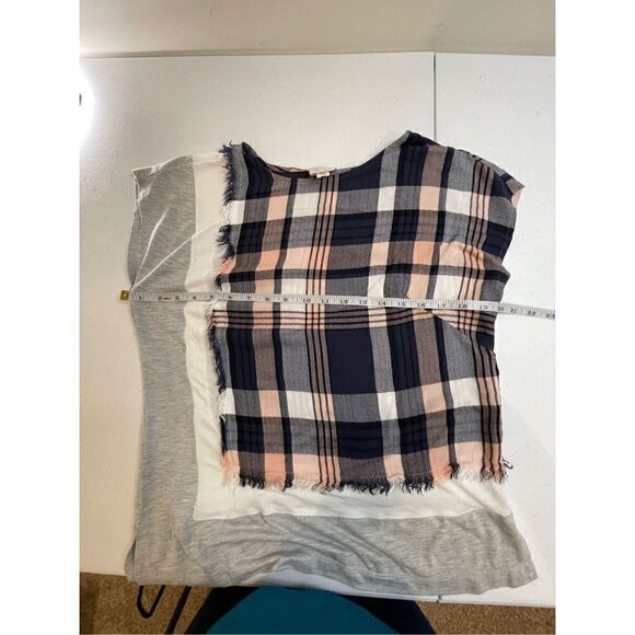 POSTMARK Anthropologie Multi-Color Mixed Fabric Plaid Jersey Shirt Womens sz sma - Picture 3 of 6